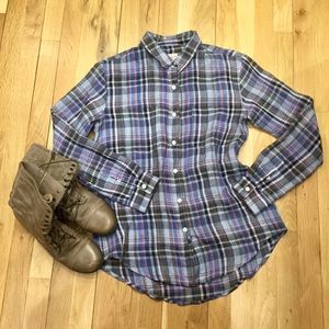 BRIDGE & BURN | Blue Linen Plaid Button Down Shirt